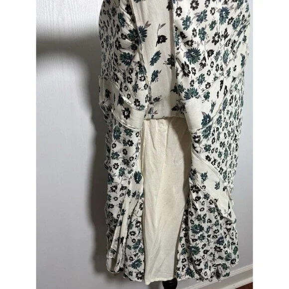 Free People Babydoll Mini Dress Women's 2 Green Floral Spaghetti Swing Fairy New - Picture 4 of 12